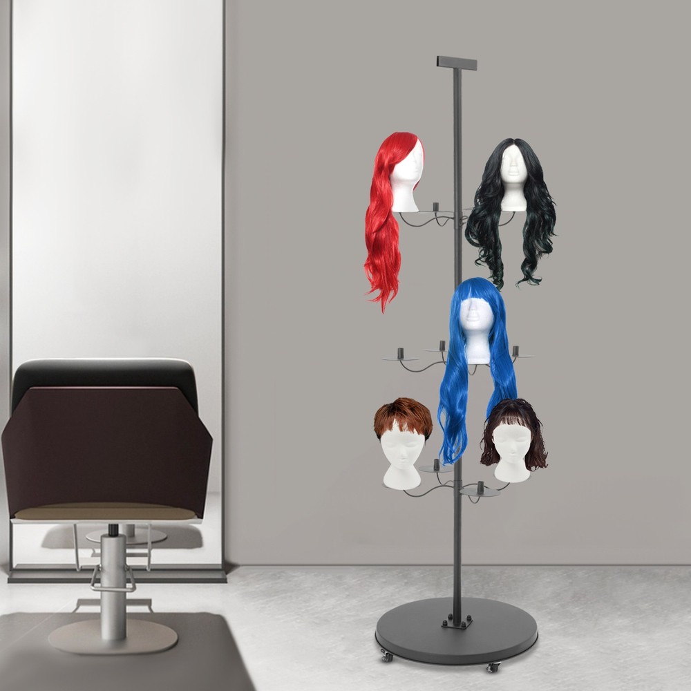 12-head Wig Display& Storage Rack Adjtable Wig Stand With Lockable Wheels US~