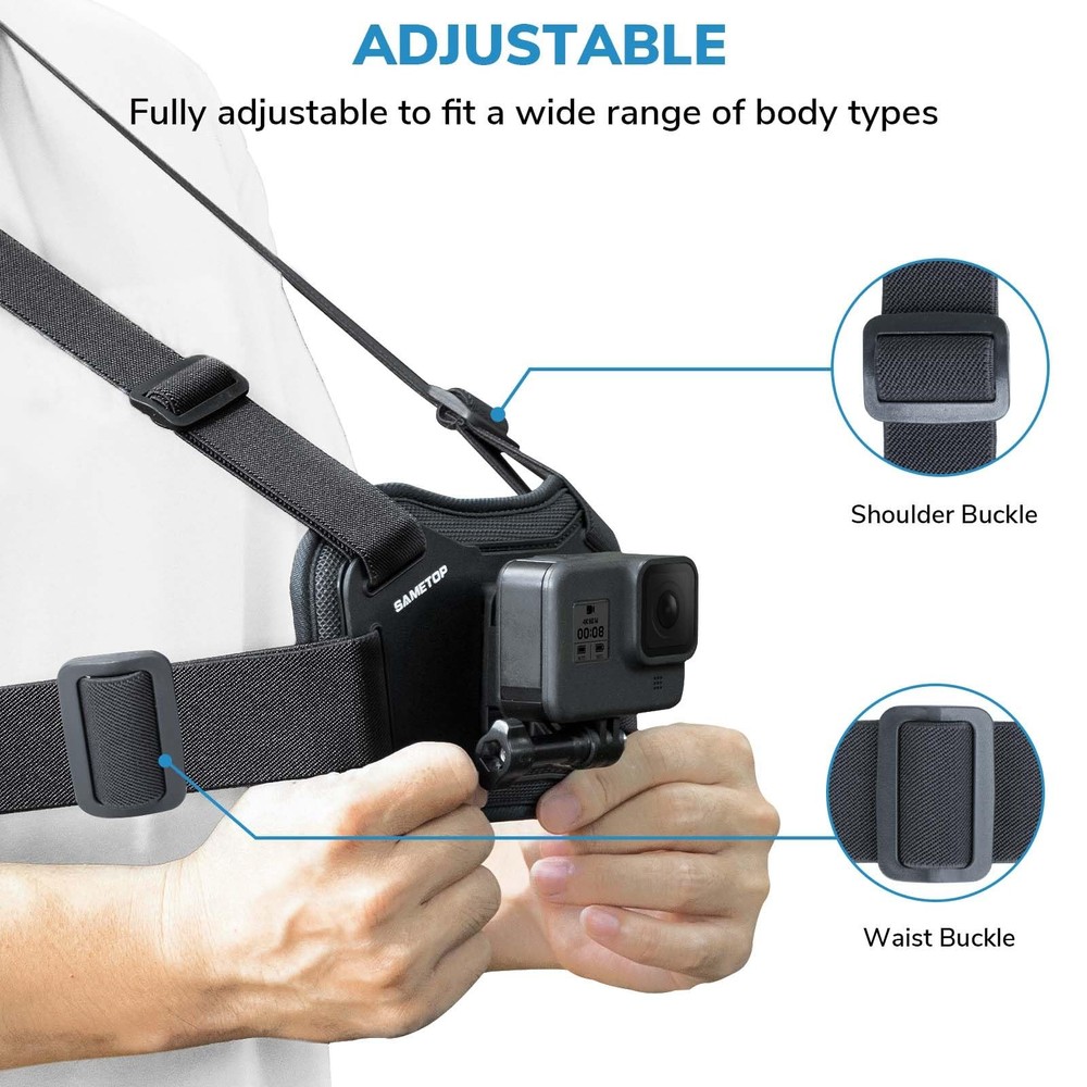 Sametop Chest Mount Harness Strap Body Chesty Compatible Grey-Black