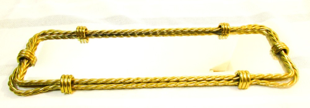 VINTAGE SOLID BRASS DOUBLE ROPE LONG HANGING OR VANITY TOP MIRROR