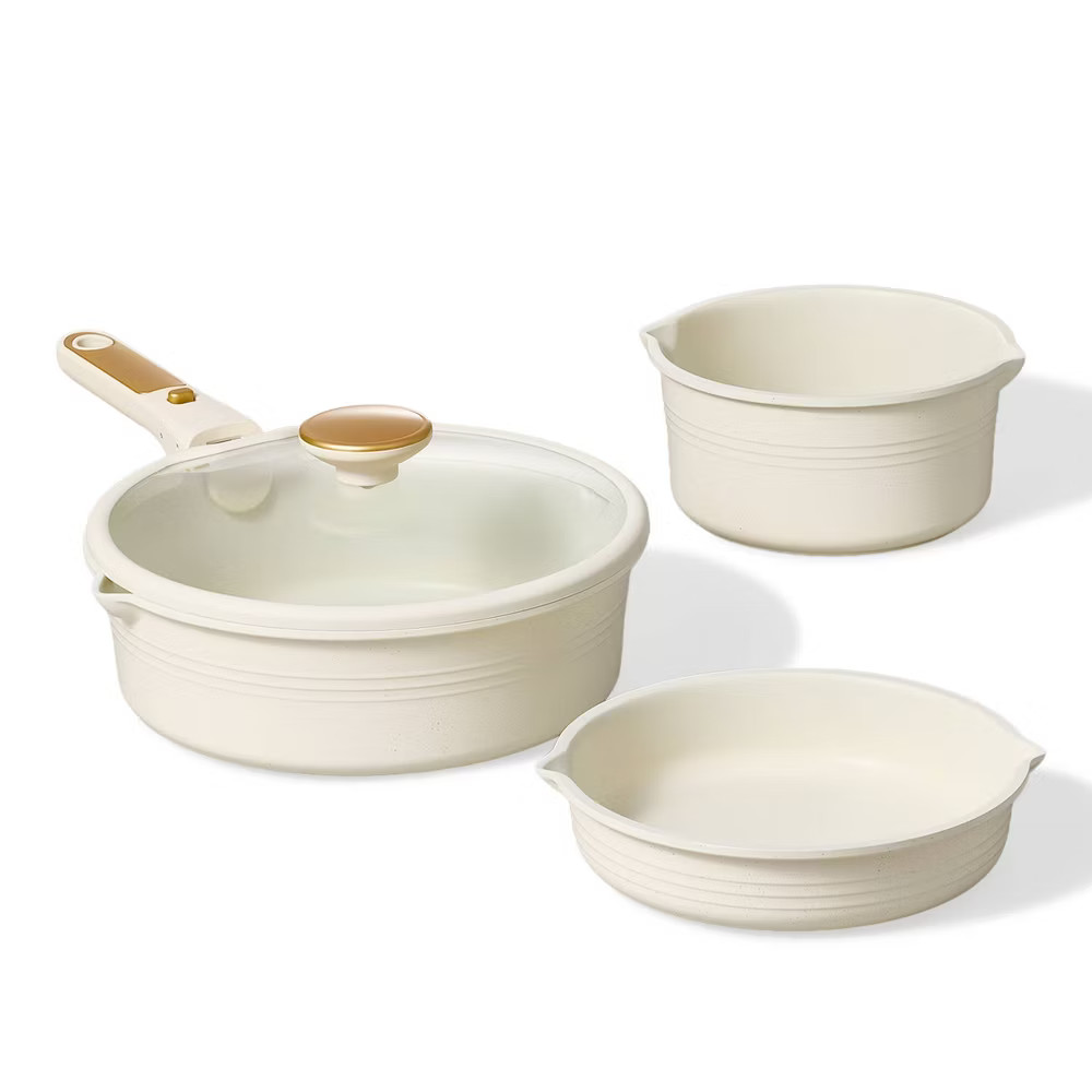 Carote 24pc Nonstick Cookware Set with Detachable Handle White