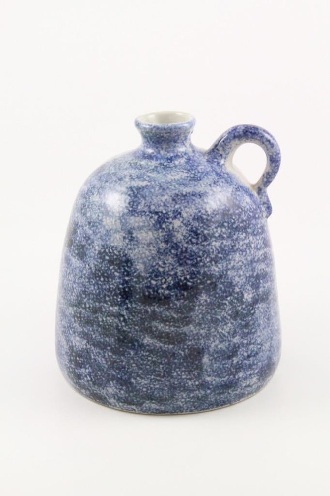 Flat Earth Pottery Blue & White Spongeware Jug-1987