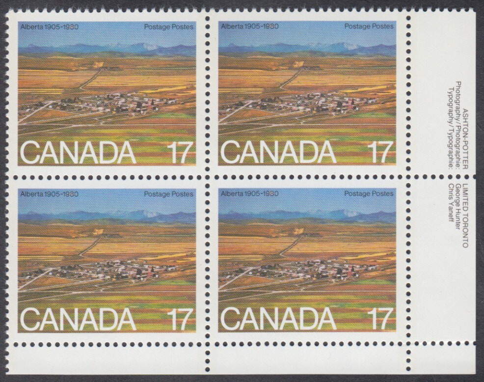 Canada - #864 Alberta Plate Block - MNH