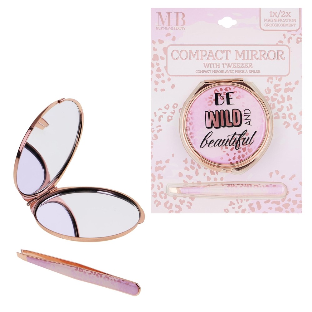EXPRESSIONS Compact Mirror & Tweezer Set – 1x/2x Magnification Travel Comp