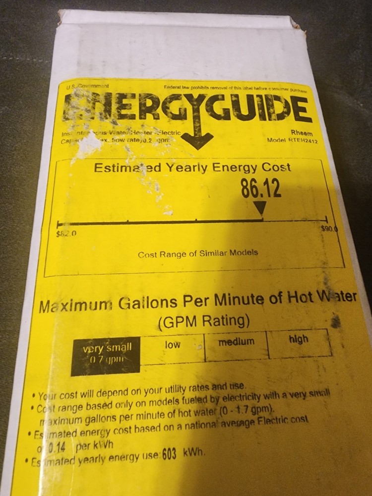 Rheem 2.4kW, 120-V Non-Thermostatic Tankless Electric Water Heater