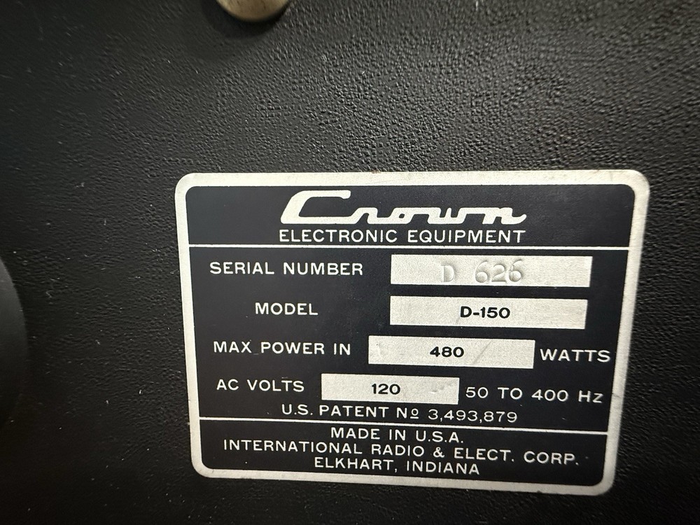 Crown D-150 Power Amplifier – Works Great - TESTED