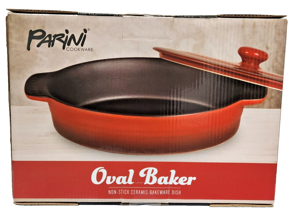 Parini Red Ceramic Oval Baker with Lid, Cookware/Bakeware/Ovenware