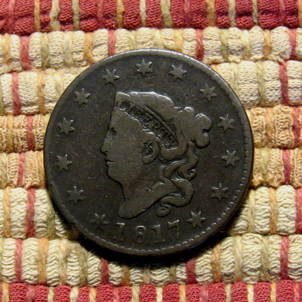 1817 CORONET LARGE CENT, VG  ~  FULL REVERSE, NICE ORIGINAL EXAMPLE OF THE GRADE