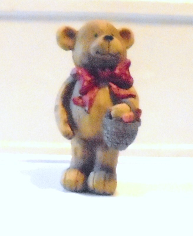 Bear with Red Bowtie and Basket  7" High