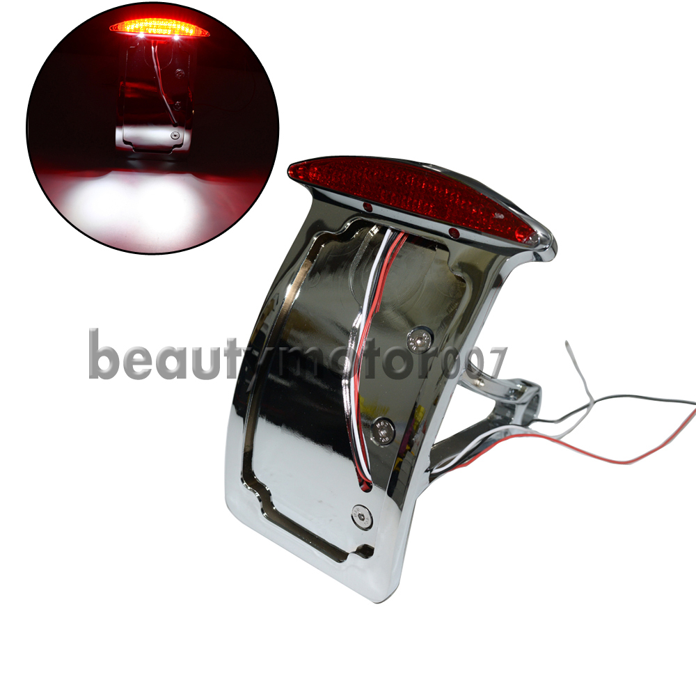 Motorcycle Curved Side Axle Mount License Plate Assembly LED Tail Light Bracket