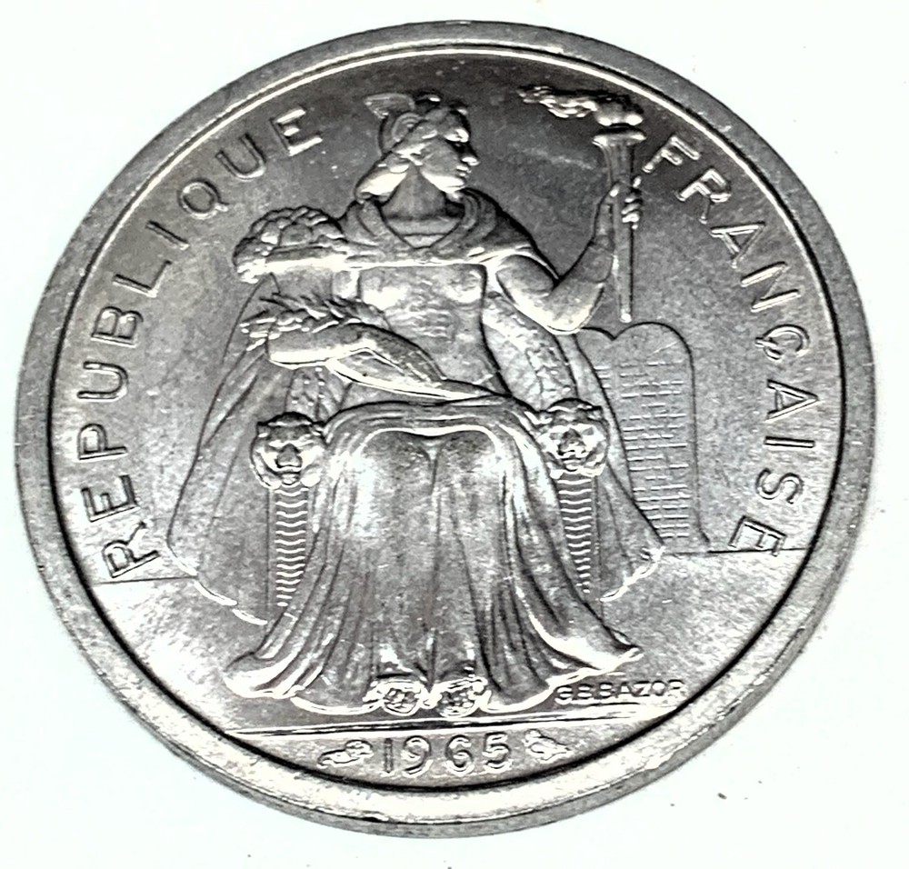 # C6198    FRENCH  POLYNESIA    COIN,     2 FRANCS    1965