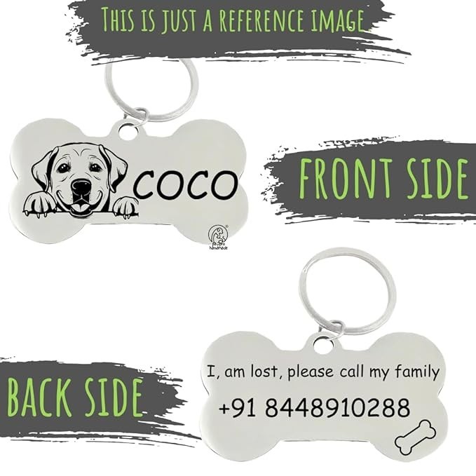 Personalized Pet ID Tag Engraved Black Bone Shape 50x32mm Large