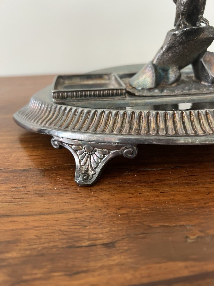 James Deakin Sons Victorian Silver Plated Eagle Inkwell Stand Figural