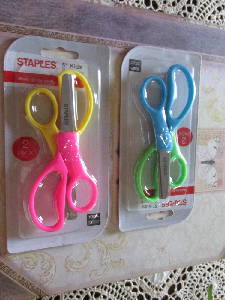 Staples 5" Hard Handle Kids Blunt Scissors, 2 pack  Left or Rt. Handed New