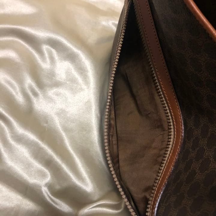 CELINE Old Macadam Pattern Clutch Bag Brown Leather Vintage Authentic