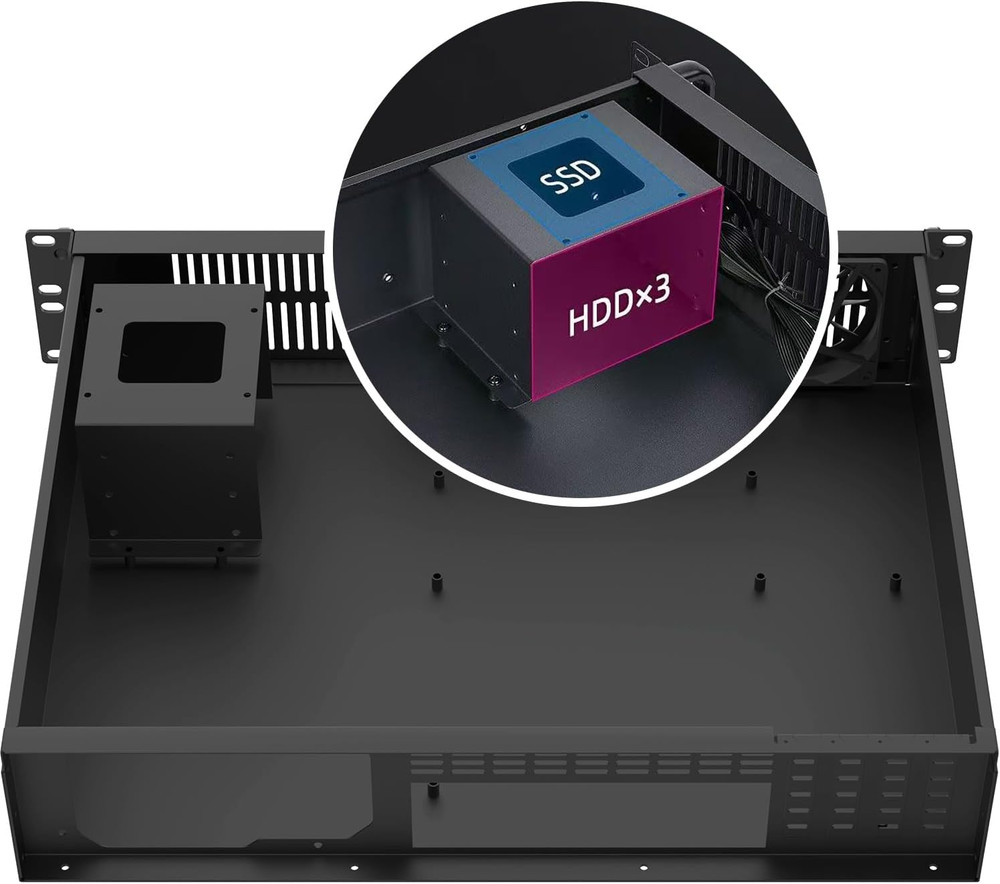 Compact 2U Micro ATX Rackmount Chassis for 3 HDDs & 1 SSD, USB Supported