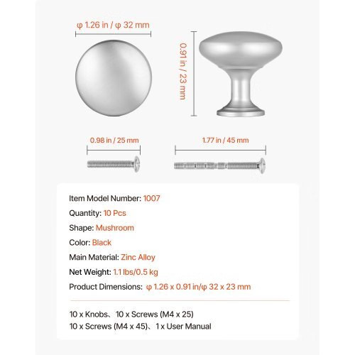 Cabinet Knobs, 25 Pack, 1.1 Inch Zinc Alloy Drawer Pulls & Door Handles, Mushro