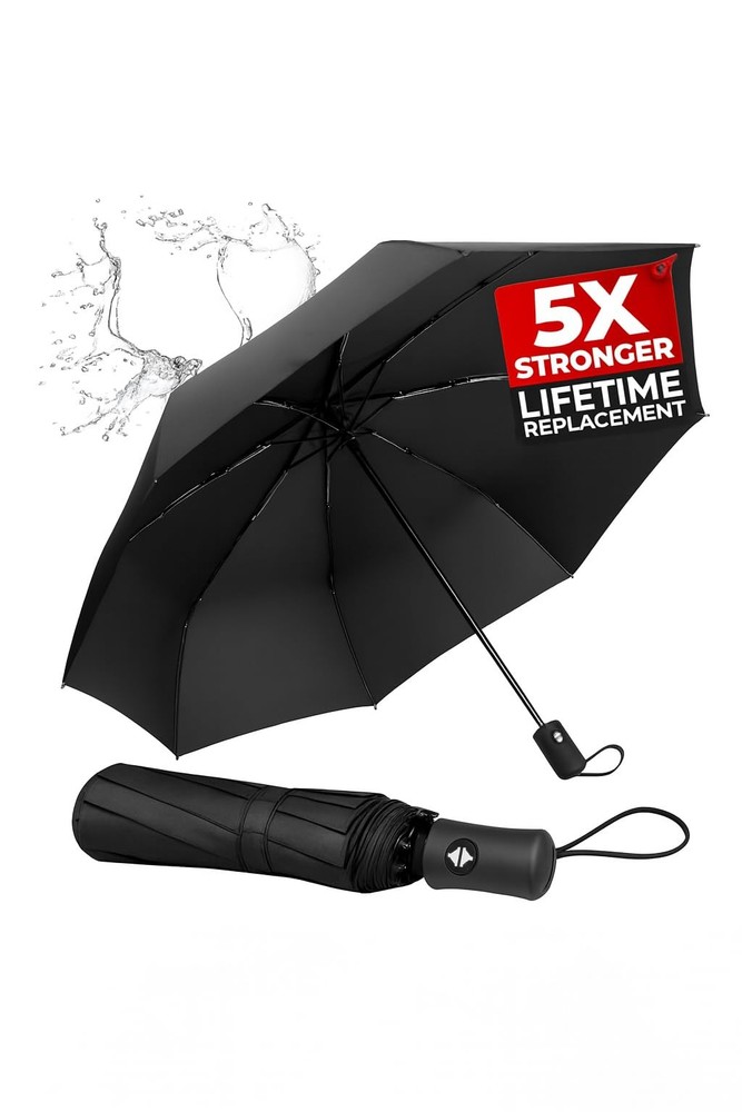 ROYALWORTH -Windproof Travel Umbrella - Compact, Light, Full Black