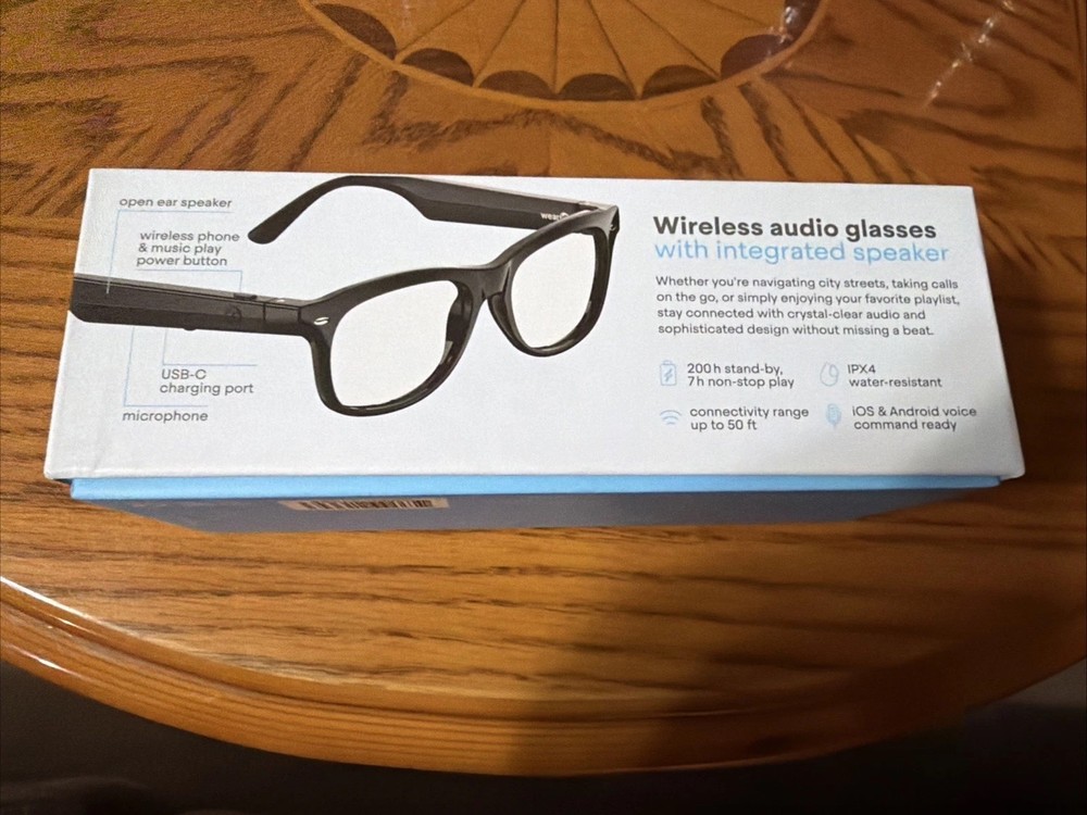 NIB WeariQ Blue Light Blocking Bluetooth Smart Glasses –Black Glossy IOS/Android