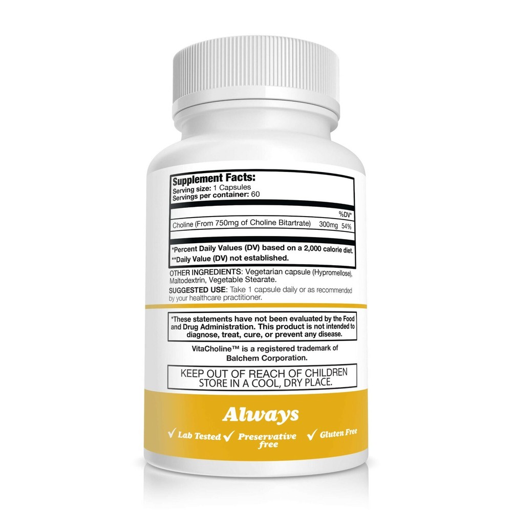 Choline Bitartrate (VitaCholine) 60 Capsules 3rd Party Lab Tested