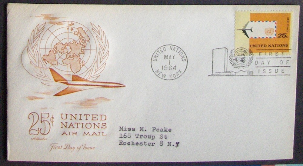 United Nations FDC Air Mail NY 1964.