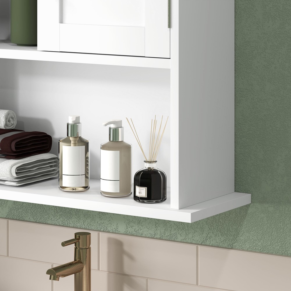 HOMCOM Modern Bathroom Wall Cabinet with 2 Doors, Adjustable Shelf, White