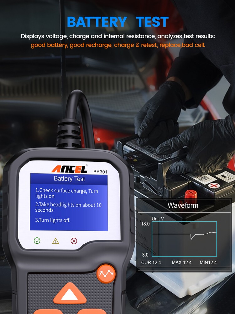 ANCEL 12V 6V Automotive Battery Tester Checker Load Volt Analyzer 100-2000 CCA
