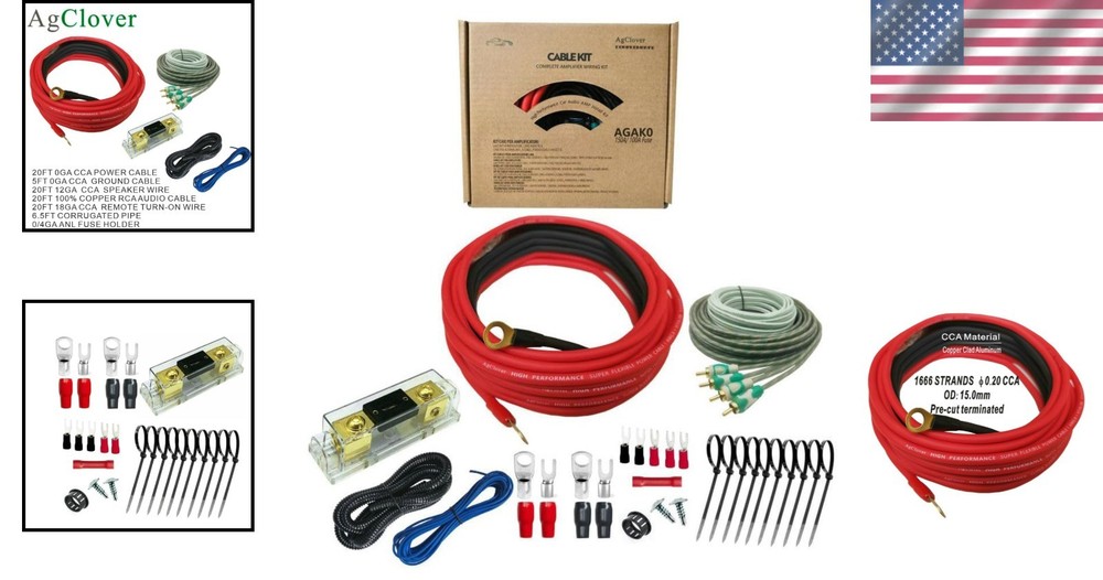1/0 Gauge Complete Amplifier Wiring Kit - 2000W Power for High-Performance Audio