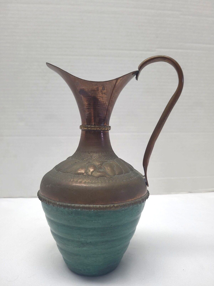 Mexican copper hand tool pitcher Flower Motif