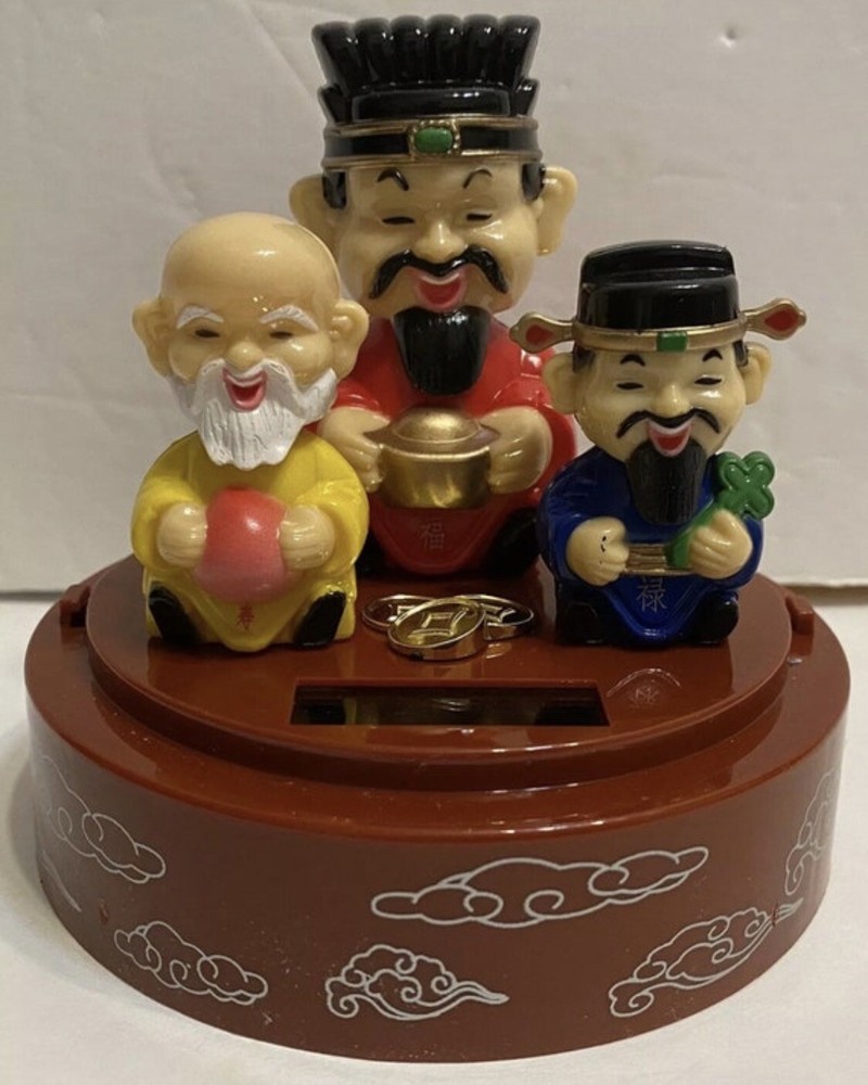 Solar powered 3 FORTUNE GODS Figuire  4.5”H