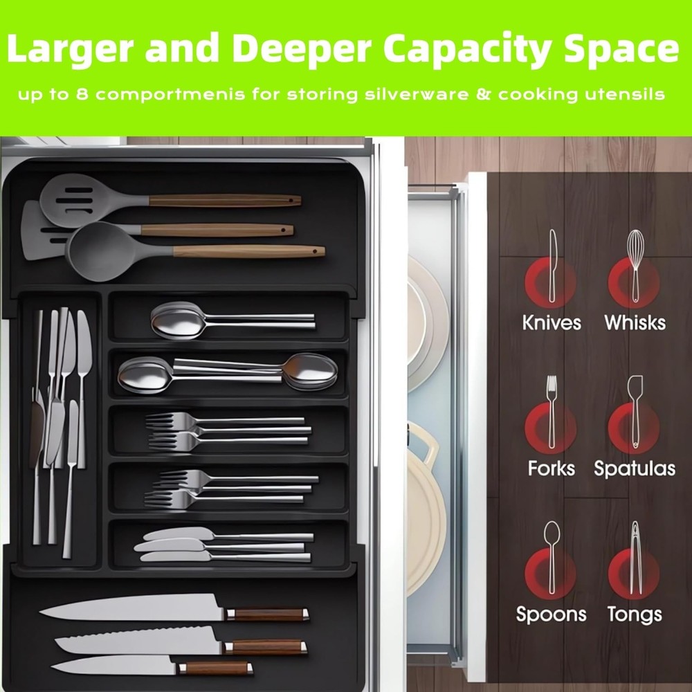 Flatware Organizers - Kitchen Drawer Organizer for Utensils and Silverware Ex...