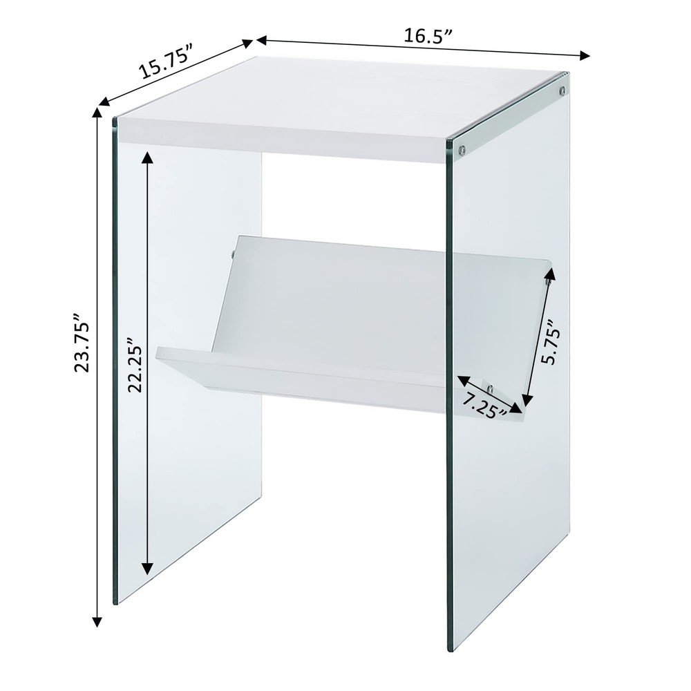 Convenience Concepts SoHo End Shelf Table, White/Glass End Table