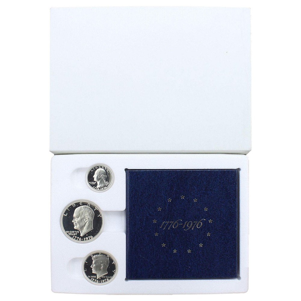 1976 S Proof Set 3 Piece Bicentennial 40% Silver With Outer White Box