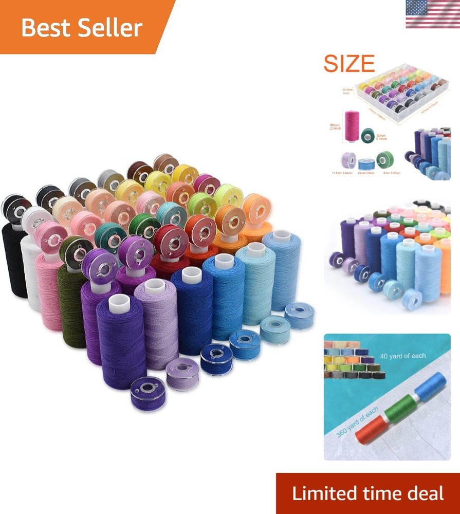 Emergency Travel Sewing Kit - 36 Color Polyester Threads & Prewound Bobbins