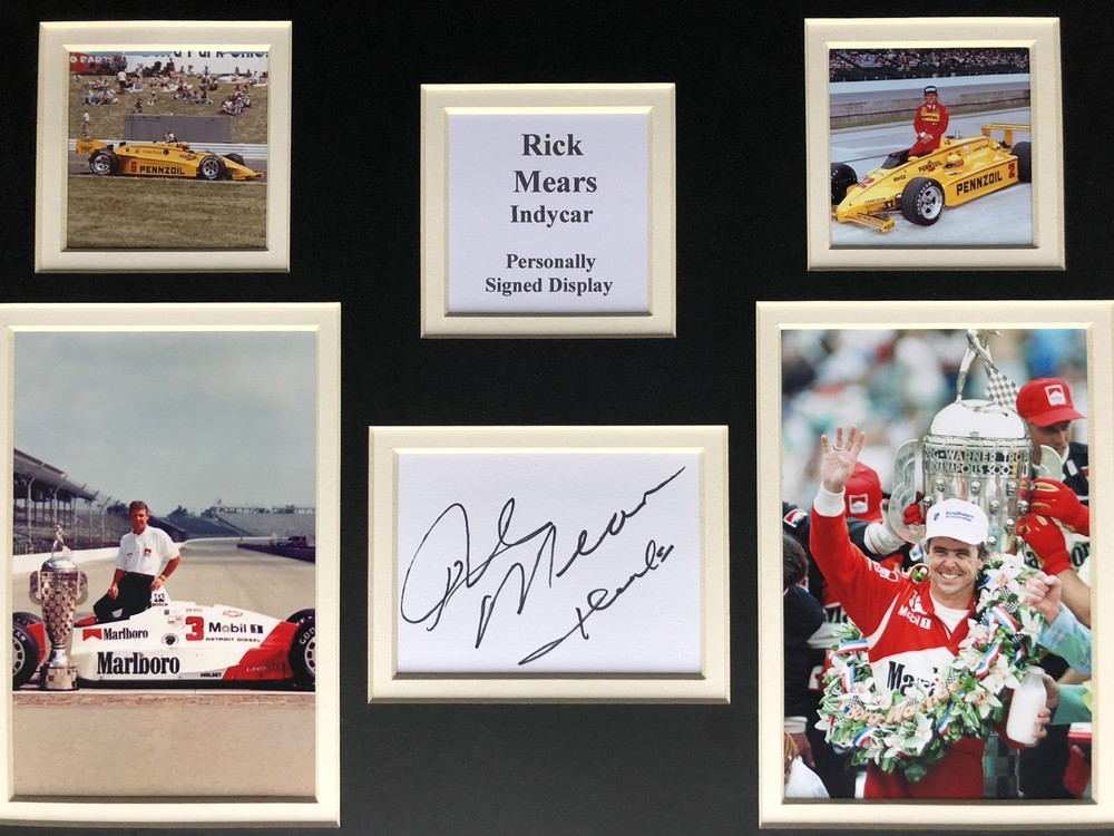 IndyCar Rick Mears Signed 16" X 12" Double Mounted Display