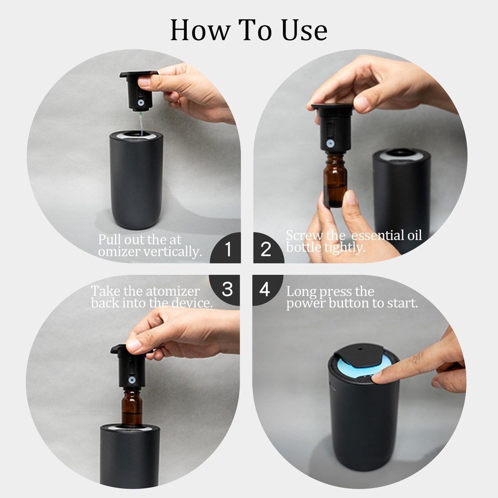 Premium Aluminum Waterless Essential Oil Diffuser for Car & Home - Titanium