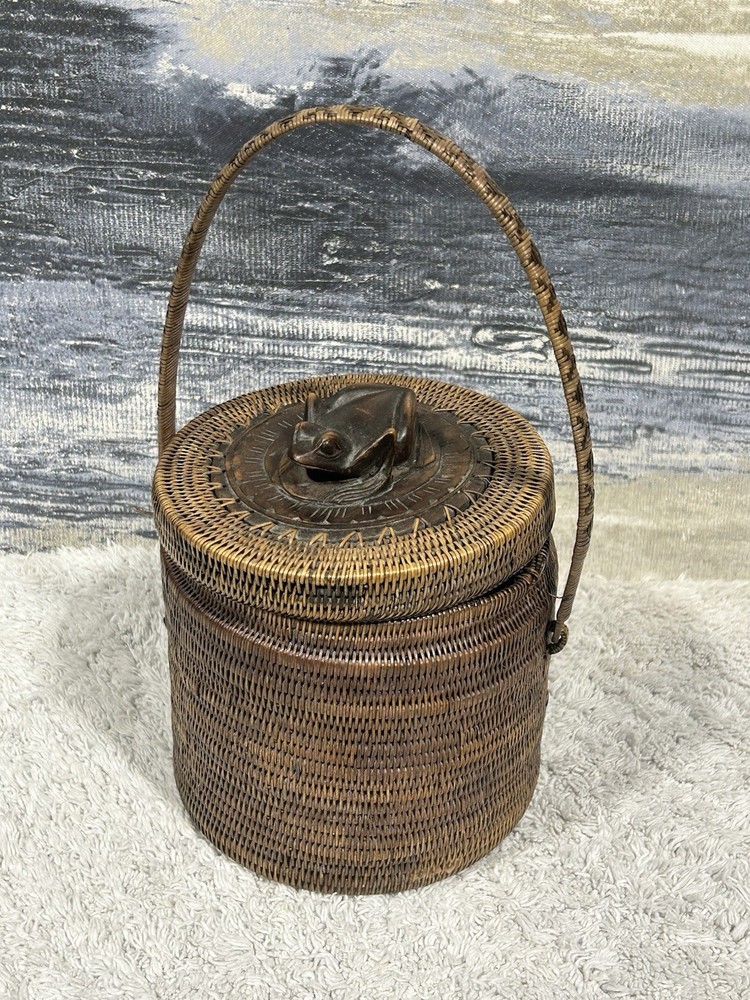 Vintage Hand Made Lambok Basket W Frog