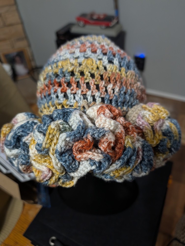 Handmade Multicolor Crocheted Ruffle Hat