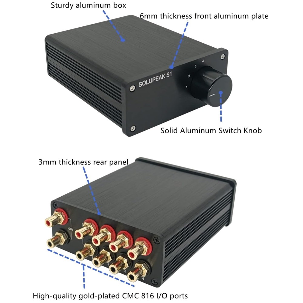 Solupeak 4-Way RCA Stereo Audio Switch Box