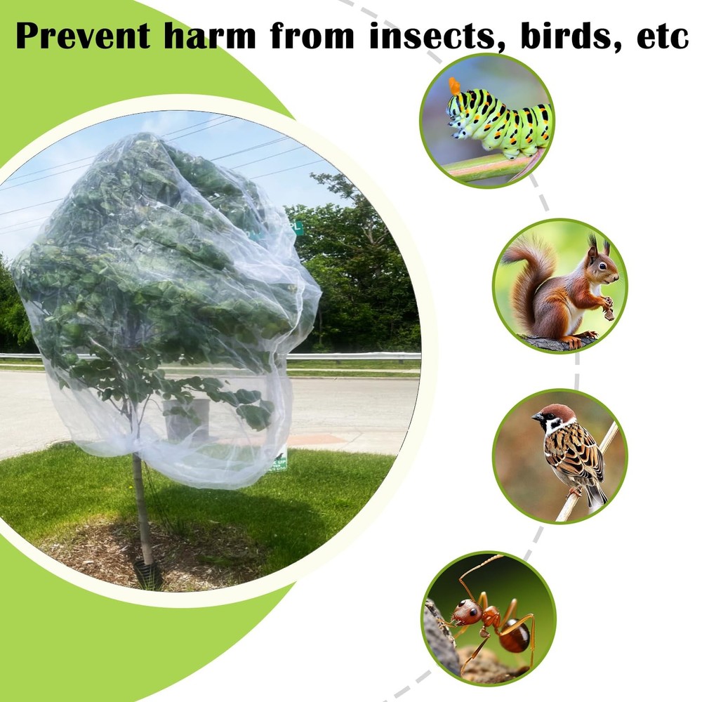 2 PC Large Fruit Tree Netting Cover for Squirrels and 2PC 10'x10', White