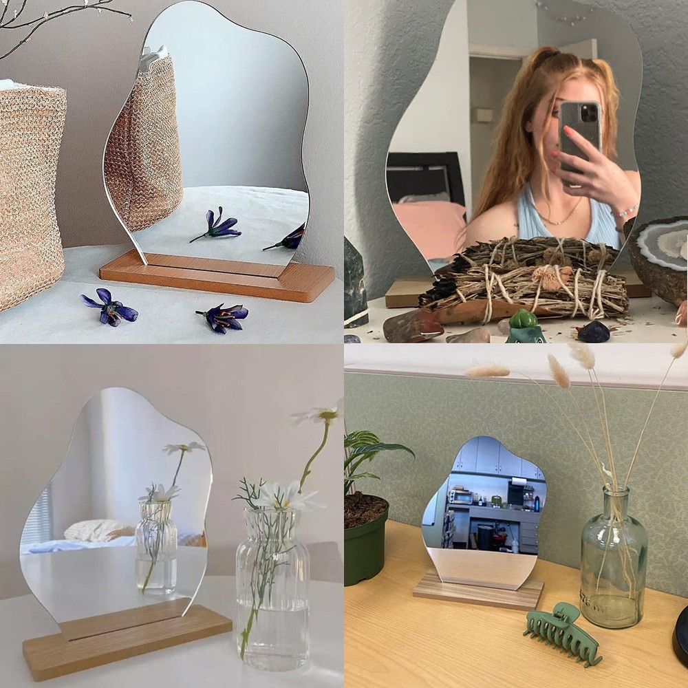 Irregular Aesthetic Vanity Mirror Frameless, Decorative Desk Tabletop Acrylic...