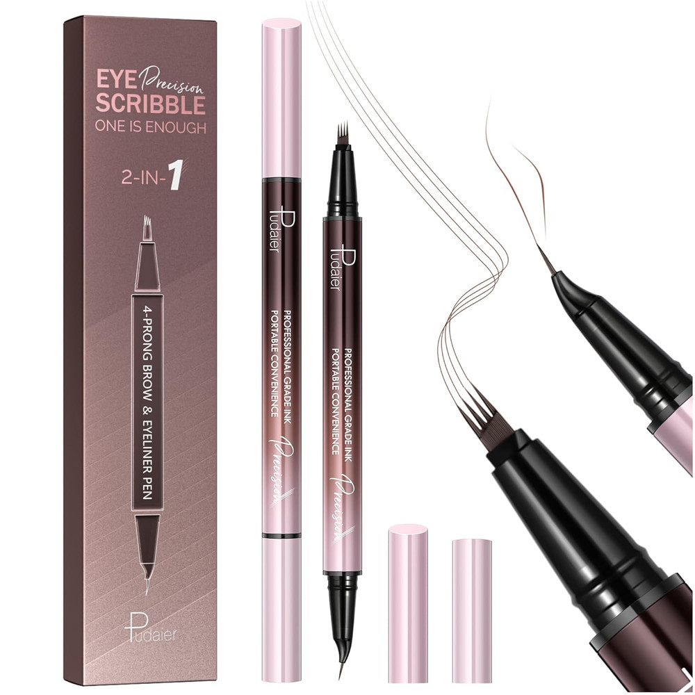 2-Pack Waterproof Microblading Eyebrow Pen, 4-Tip Natural Brow Maker