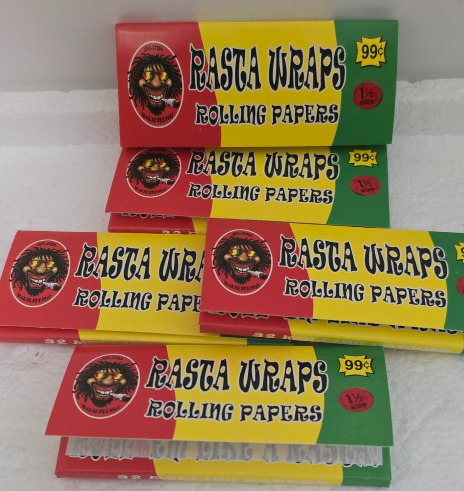 RASTA WRAPS ROLLING MACHINE (70MM) & 5 Packs RASTA 1.5 PAPERS (32 per Pack)