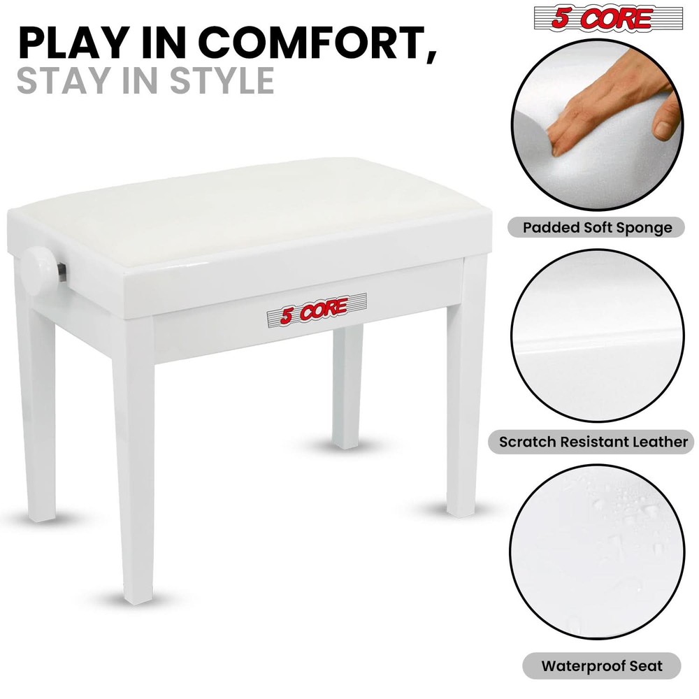 5 Core Piano Bench Height Adjustable Padded Cushion Solid Wood Keyboard Stool