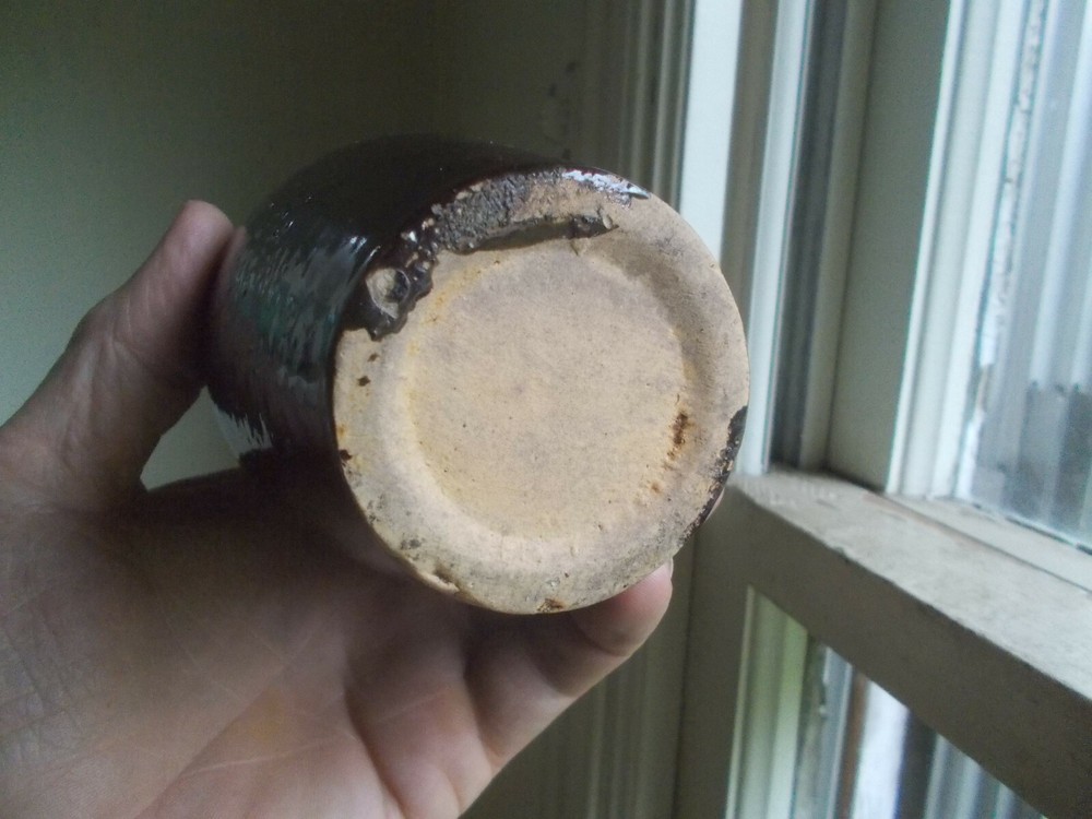1888 DATED OHIO CENTENNIAL STONEWARE BOTTLE HAND PAINTED FLOWERS HANDLE BROKEN