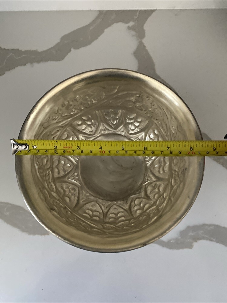 Etched Silver Silver Iron Fruit 6” Tall Bowl made in India