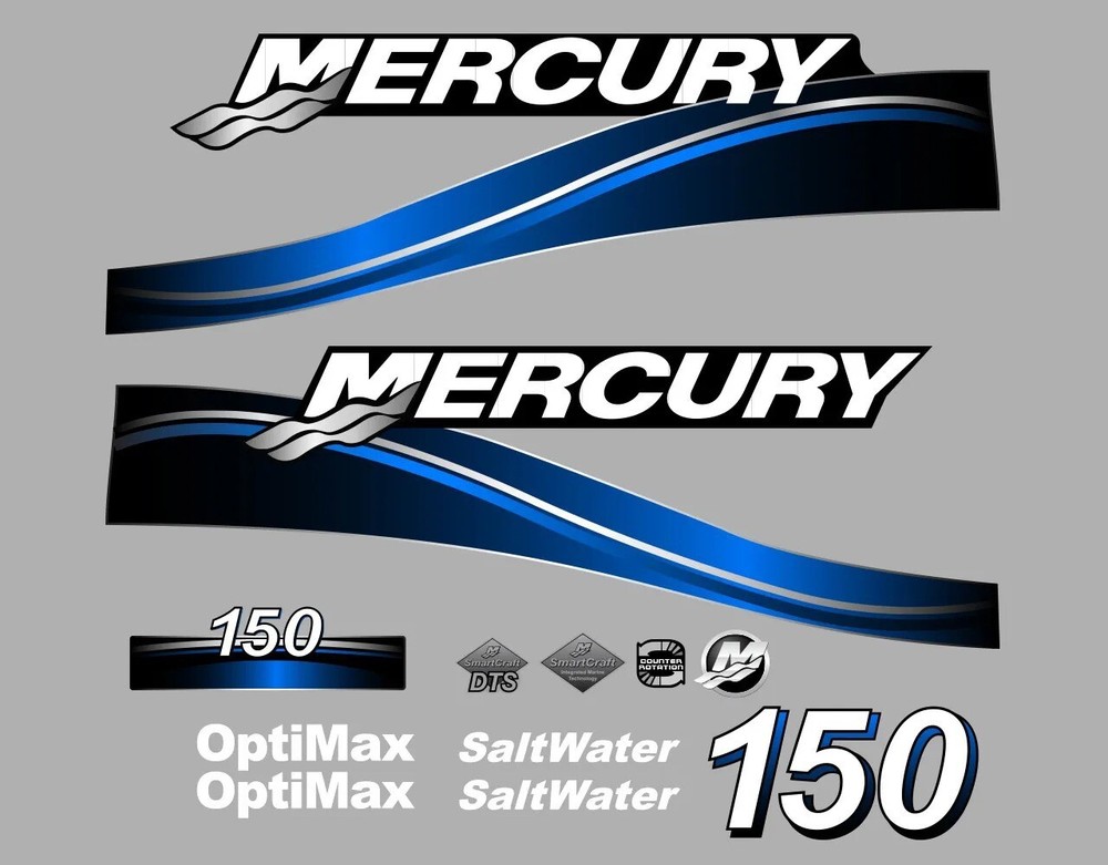 2005 Blue Mercury 150hp Saltwater Optimax Outboard Engine Decals