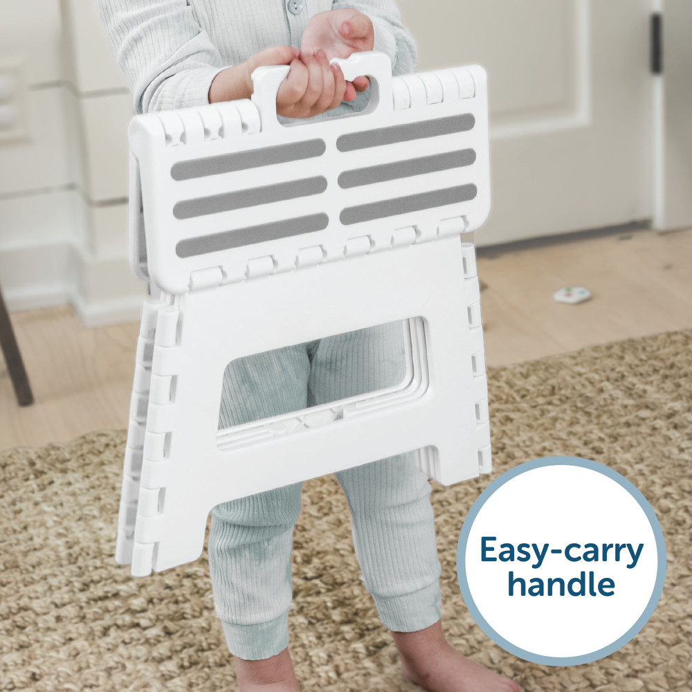 FOLDING STEPPING STOOL Non-Slip, Carry Handle - White