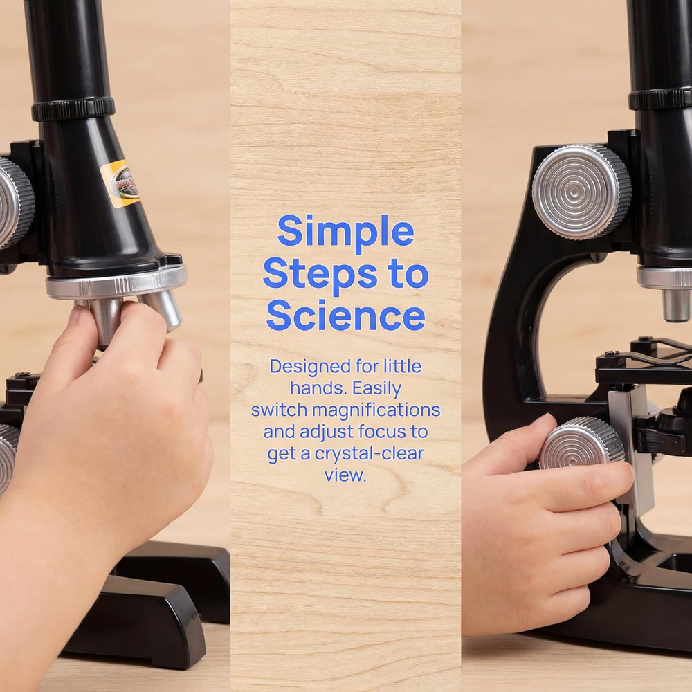 Kids Microscope Kit with LED Light - 100X/400X/1200X Magnification for STEM Lear