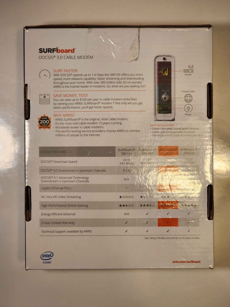 ARRIS SURFboard DOCSIS 3.0 Cable Modem - SB6190 (Open Box)