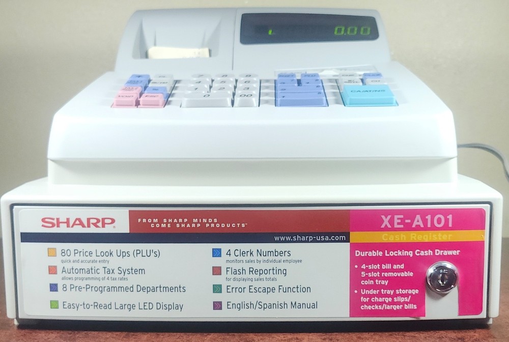 SHARP XE-A101 ELECTRONIC CASH REGISTER XEA101 *no key* *TESTED, WORKS*